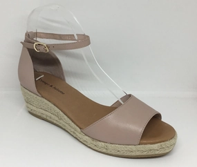 Django & Juliette Skip Rose Leather Espadrille Wedge Stable Grip