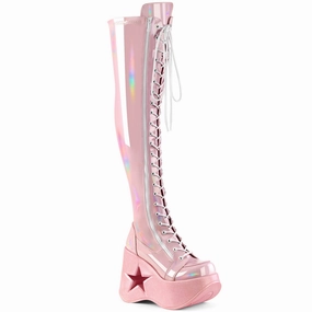 DYNAMITE-300 DemoniaCult Baby Pink Pink Stretch Holo Sexy Women's Over-the-Knee Boots (Alternative Footwear) Adidas Knit Running Shoes
