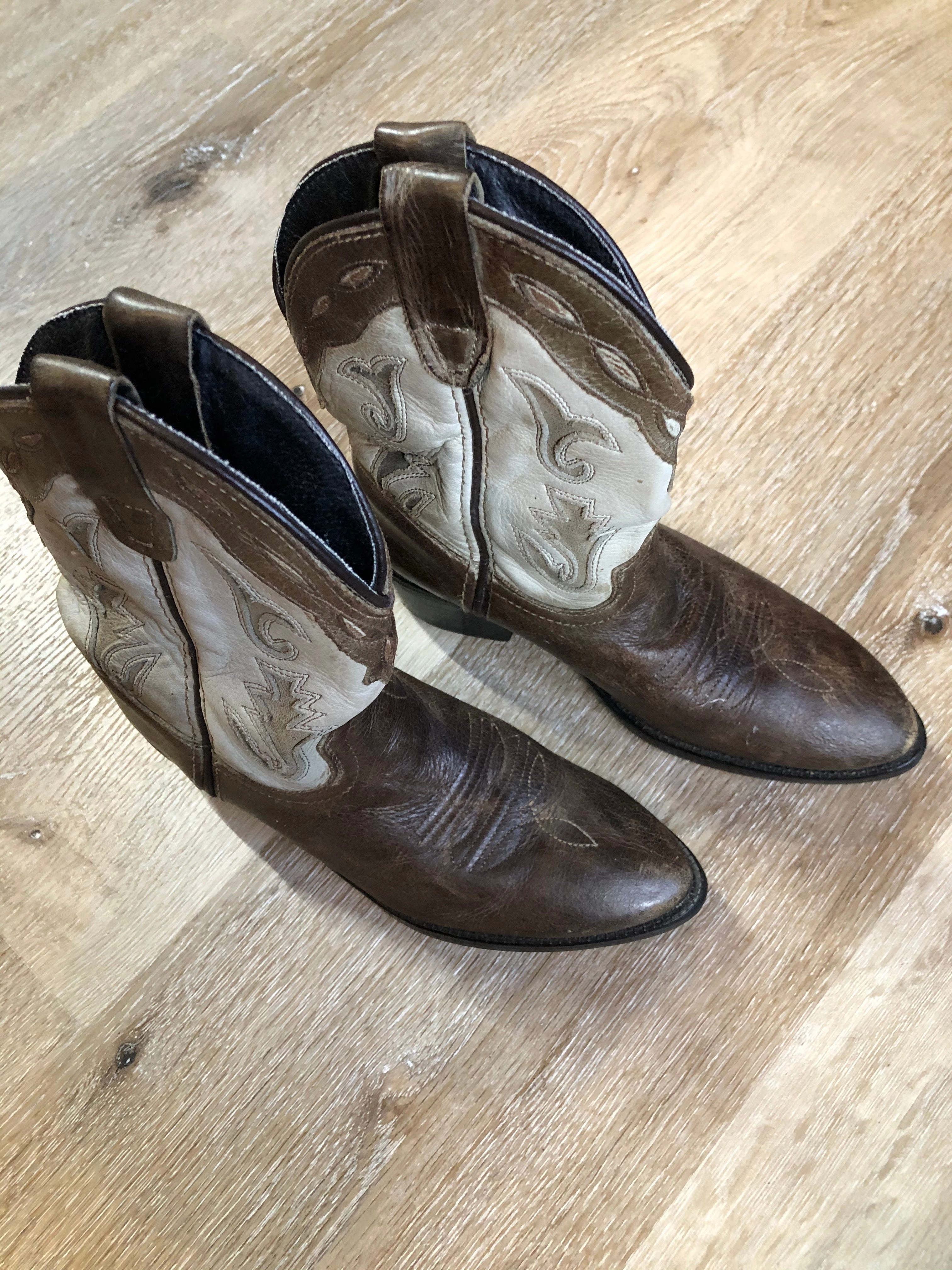 Wedge Winter Boots Kids Brown Leather and Suede Western Cowboy Boot SOLD