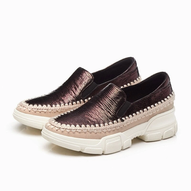 Most Comfortable Loafers For Work Chicmy Causal Loafers Metal Sheepskin Women Flats Slip On Ladies Simple Shoes Silver Color Platform Footwear