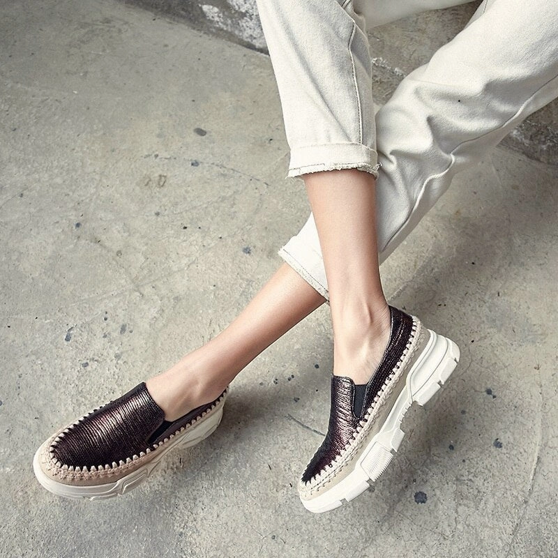 Jw Anderson Tassel Loafers Chicmy Causal Loafers Metal Sheepskin Women Flats Slip On Ladies Simple Shoes Silver Color Platform Footwear