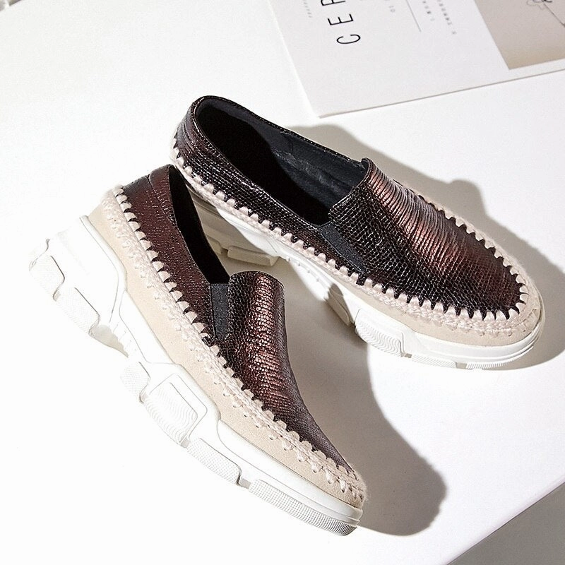 Loafers Jordaan Chicmy Causal Loafers Metal Sheepskin Women Flats Slip On Ladies Simple Shoes Silver Color Platform Footwear