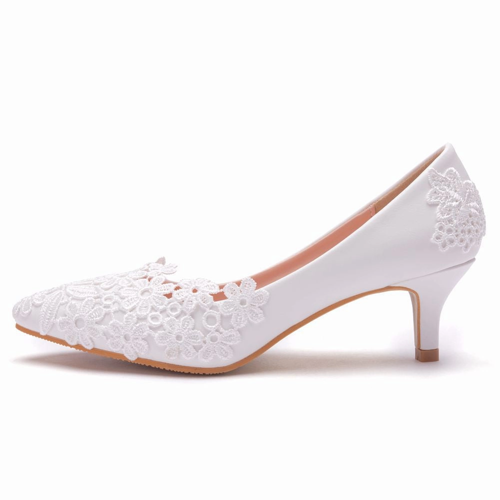Dress Shoes In Wide Sizes Elegant and simple lace flower wedding shoes white 5cm high-heeled bridal shoes for wedding photos, adult ceremony shoes wedding shoes