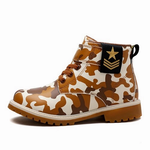 New Autumn/Winter Boys Boots Leather Camouflage Martin Boots Rubber Sole Waterproof Big Kids Shoes Warm Fashion Children Shoes Tanker Boots