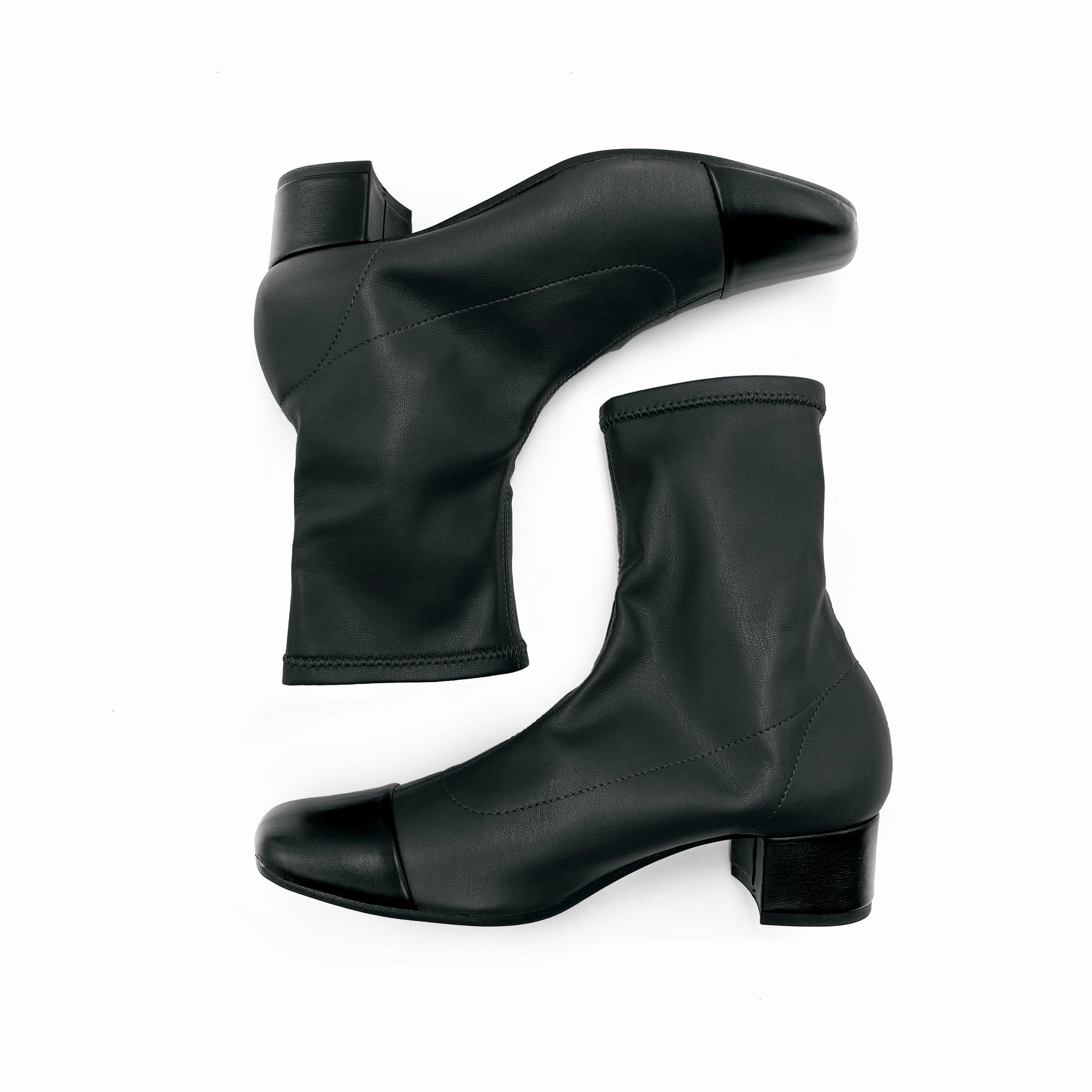 Black stretch ankle socks boots with black leather toe Old Flat Shoes