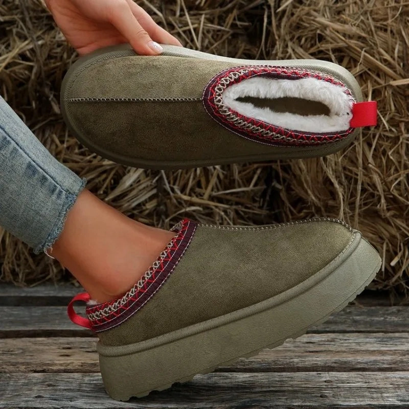 New Winter Retro Women Snow Warm Suede Leather Lazy Loafers Boots Shoes Woman Lady Female Flat Bottine Botas Boots  Shoes 2023 Lemaire Square Toe Loafers