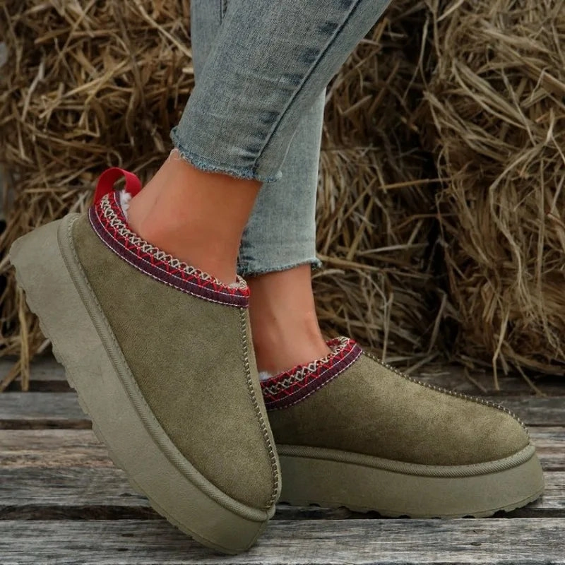New Winter Retro Women Snow Warm Suede Leather Lazy Loafers Boots Shoes Woman Lady Female Flat Bottine Botas Boots  Shoes 2023 Loafers Casual Outfit
