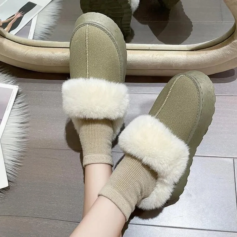Uniqlo Loafers New Winter Retro Women Snow Warm Suede Leather Lazy Loafers Boots Shoes Woman Lady Female Flat Bottine Botas Boots  Shoes 2023