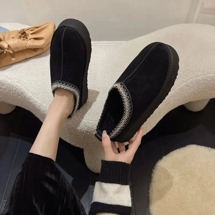 New Winter Retro Women Snow Warm Suede Leather Lazy Loafers Boots Shoes Woman Lady Female Flat Bottine Botas Boots  Shoes 2023 Loafers Sperry Top Sider