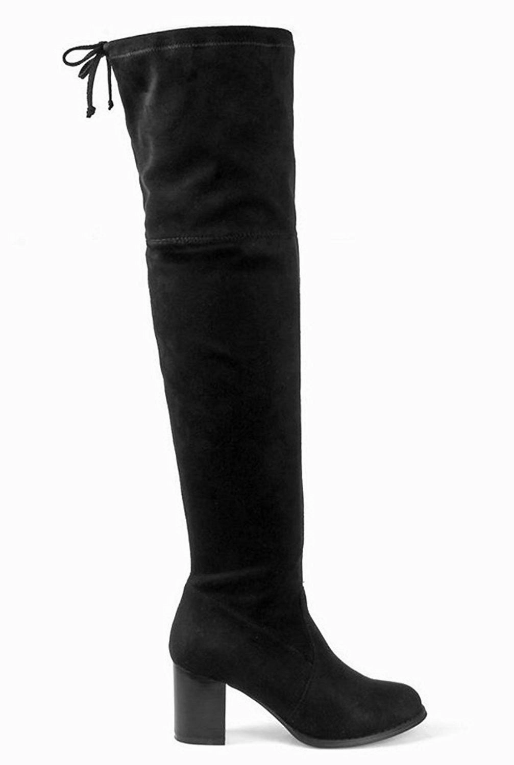 Dicks Rain Boots Over the Knee Block Heel Women's Stretchy Vegan Black Boots