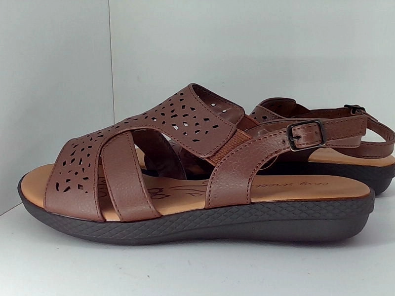 Easy Street Bolt Sandals Brown Size 6 Open Toe Flats Best Walking Tennis Shoes Flat Feet