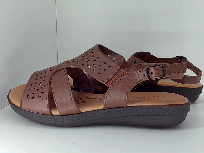 Flat Covered Shoes Easy Street Bolt Sandals Brown Size 6 Open Toe Flats