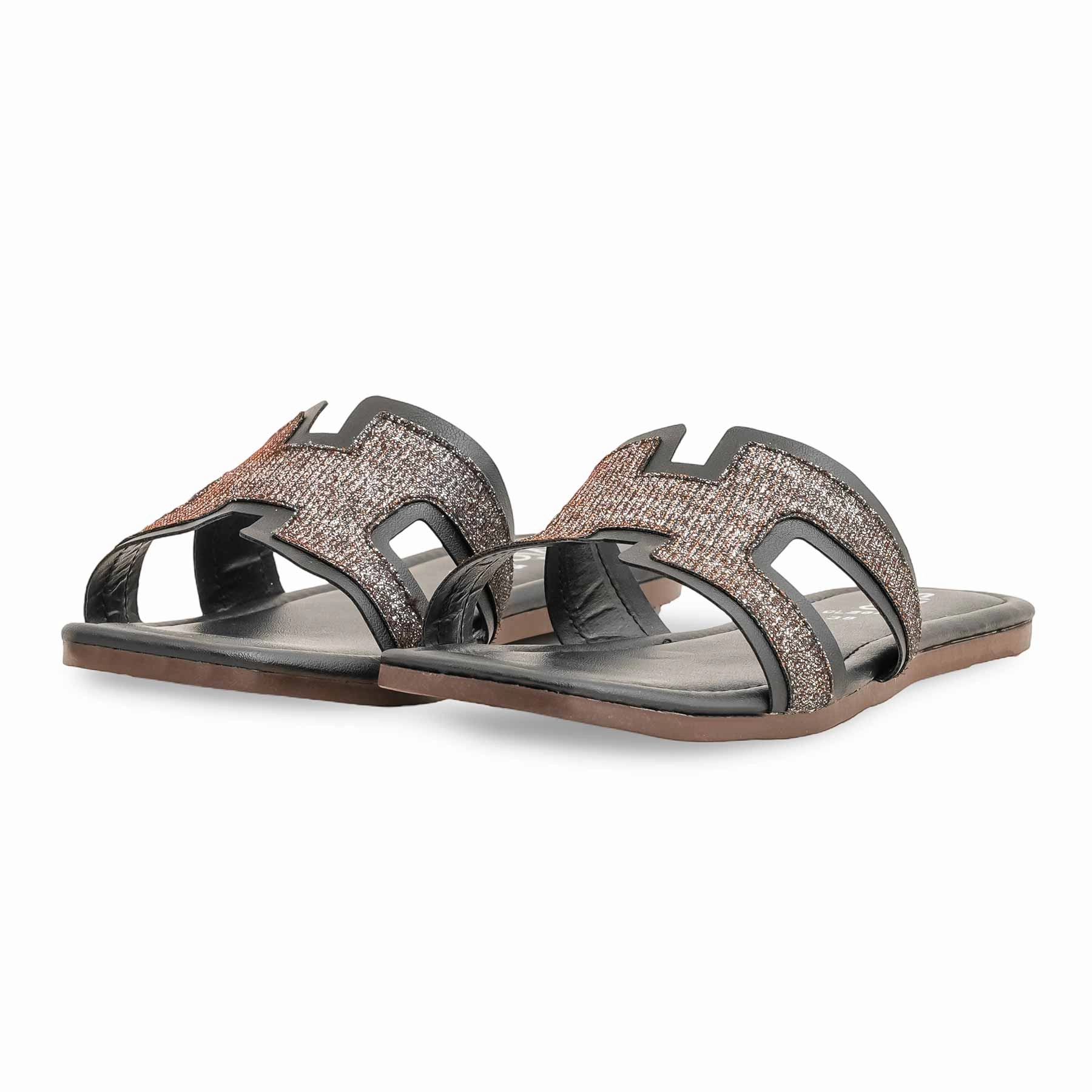 Black Casual Women Slipper CL2075 Slide With Fur