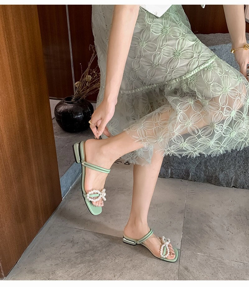 Teal Shoes Flats Chicmy Summer Shoes Women Sandals Pearl Flat Brand Ladies Summer Holiday Shoes Elegant Party Shoes Beige Green Plus Size 42 A4629