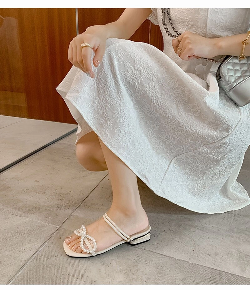 Chicmy Summer Shoes Women Sandals Pearl Flat Brand Ladies Summer Holiday Shoes Elegant Party Shoes Beige Green Plus Size 42 A4629 Best Shoes For Flat Feet Walking On Concrete