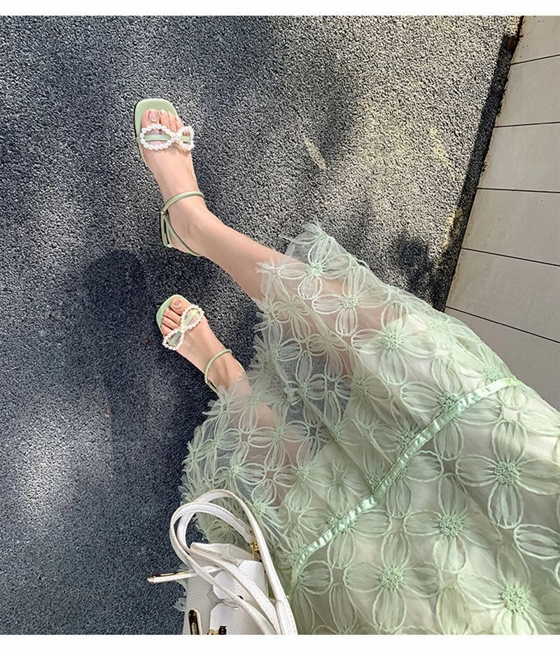 Flat Shoes Jelly Chicmy Summer Shoes Women Sandals Pearl Flat Brand Ladies Summer Holiday Shoes Elegant Party Shoes Beige Green Plus Size 42 A4629