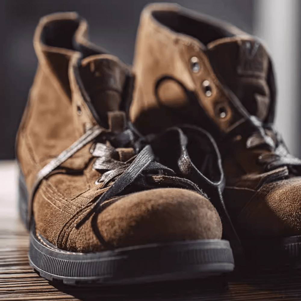 Work Boots Steal Toe Suede Brown Vintage Boots | Classic Fashion Footwear-Time Traveler