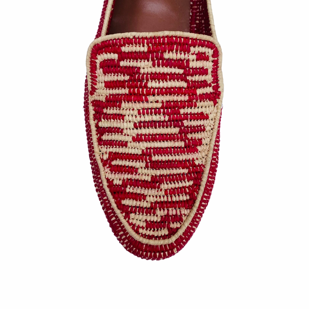 Loafers Uk Women's Raffia Loafers (Red with Natural Accents)