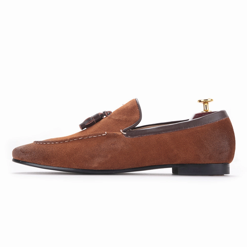 Wide Penny Loafers OneDrop Black And Brown Men Suede Shoes Leather Tassel Handmade Wedding Party Prom Loafers