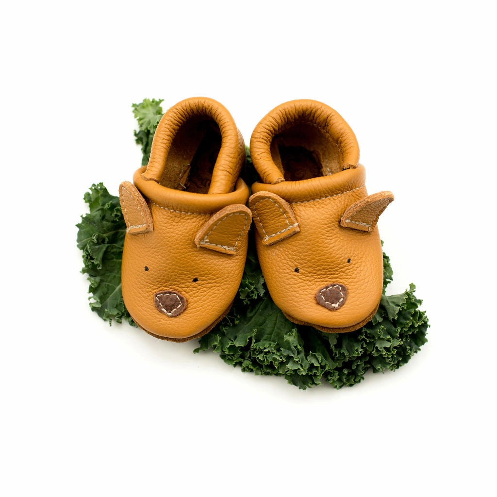 Leather Block Heel Knee Boots Honey Bear // Cute Critters Leather Shoes Baby and Toddler