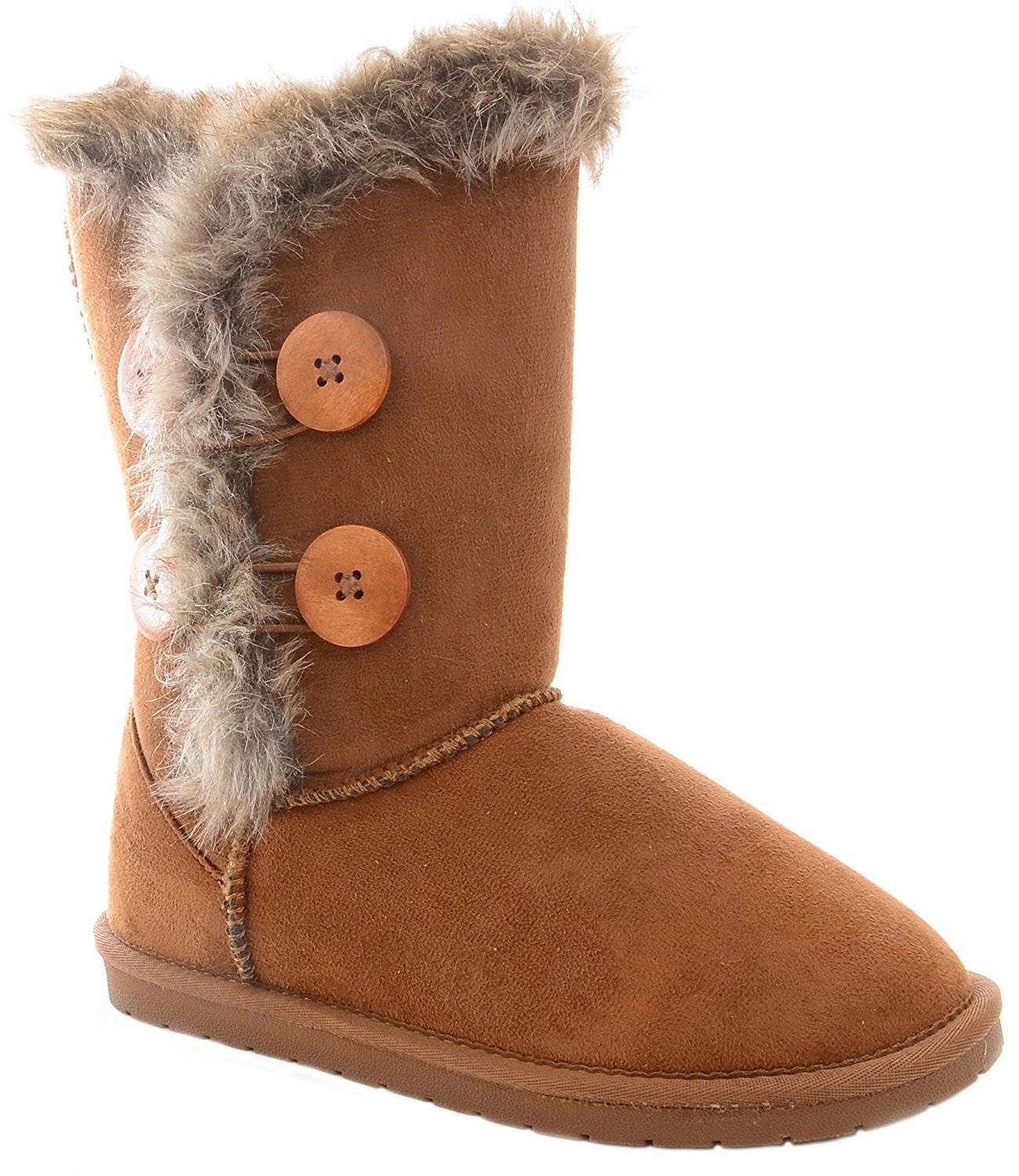 Coraline Rain Boots Elegant-1 Furry Button Flat Stitched Vegan Suede Women's Warm Bootie