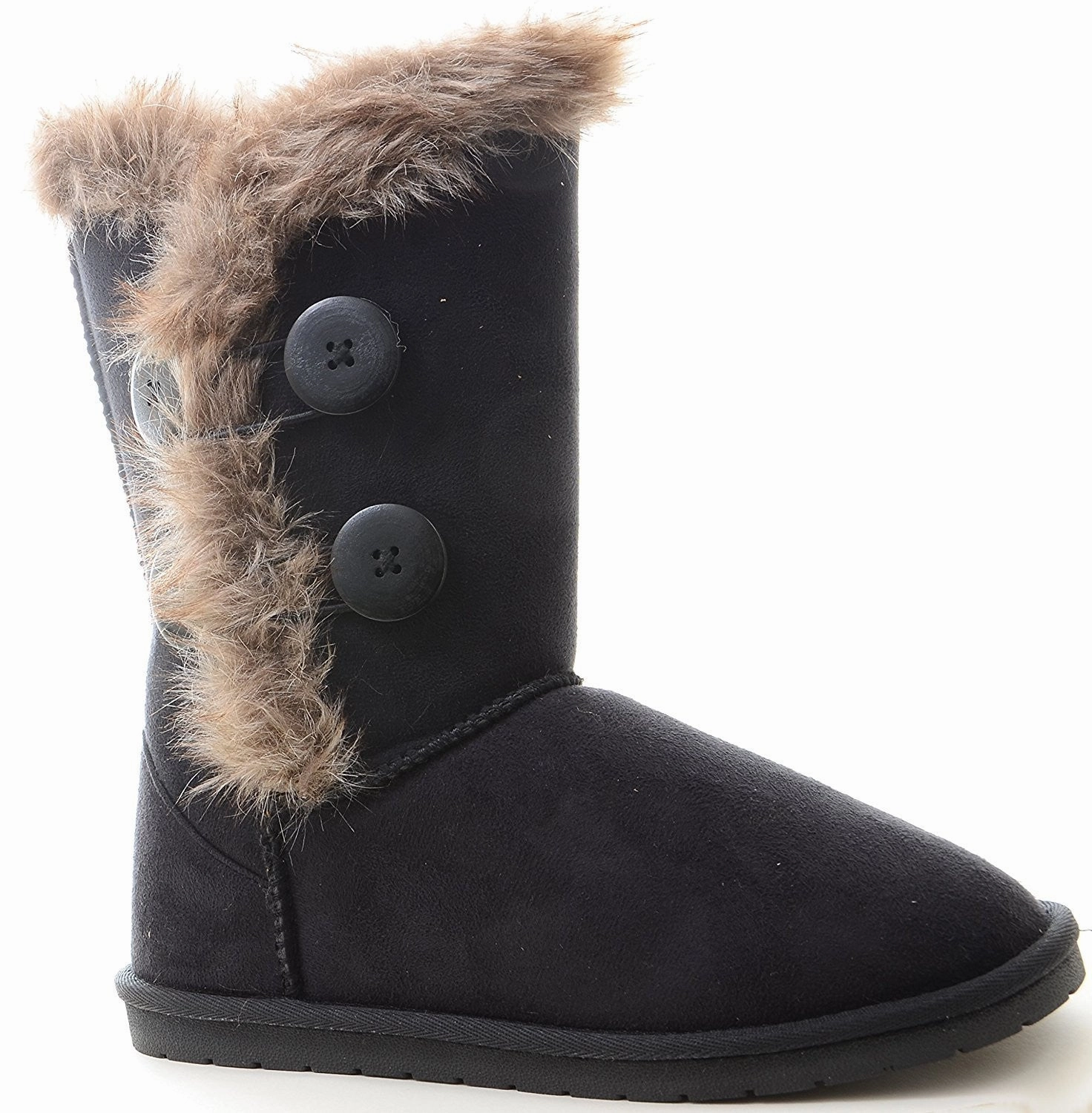 Elegant-1 Furry Button Flat Stitched Vegan Suede Women's Warm Bootie Kendall Jenner Rain Boots