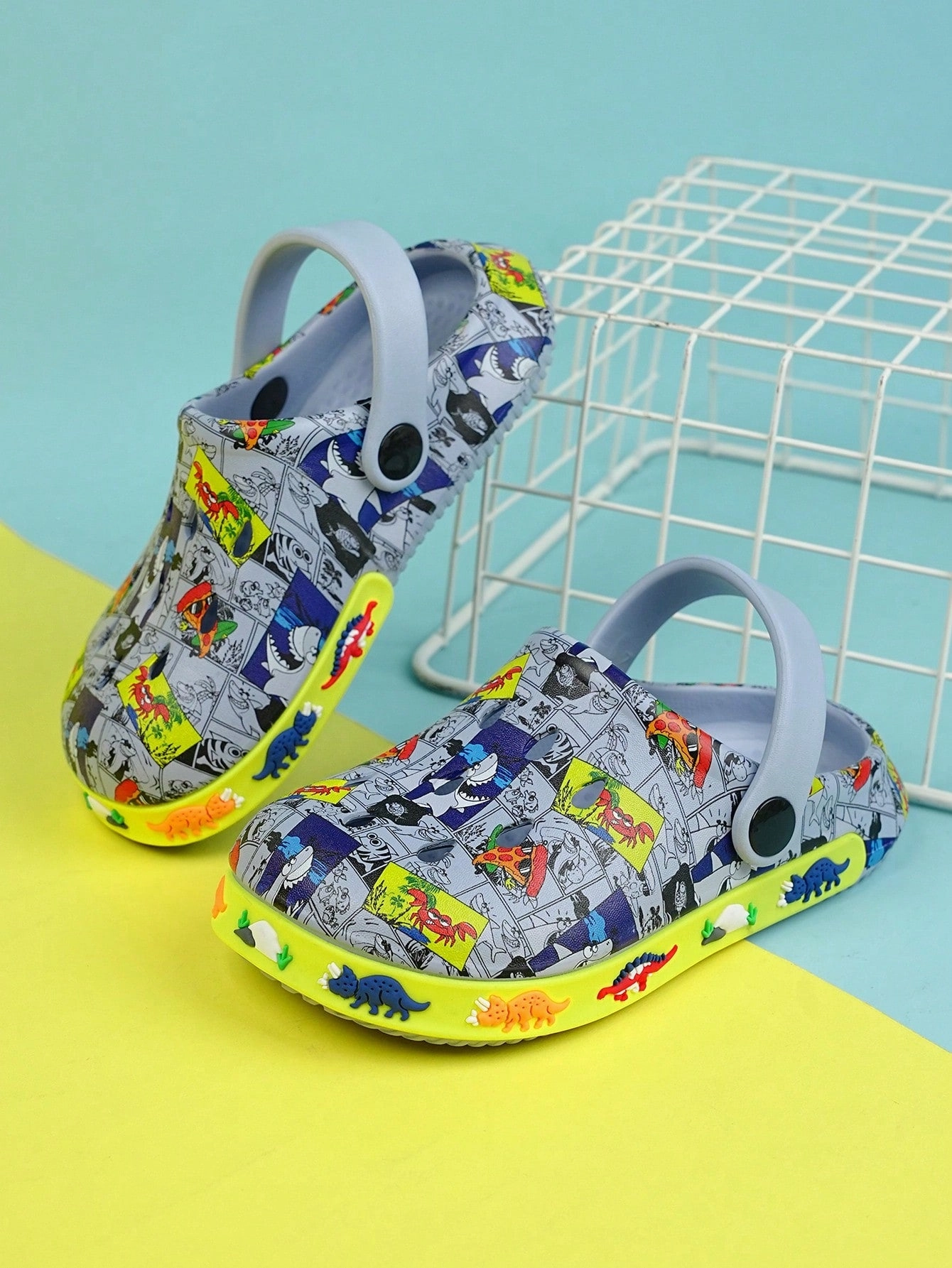 Asics Shoes Wide Fit Boys Comic Pattern Hollow Out Vented Clogs For Summer