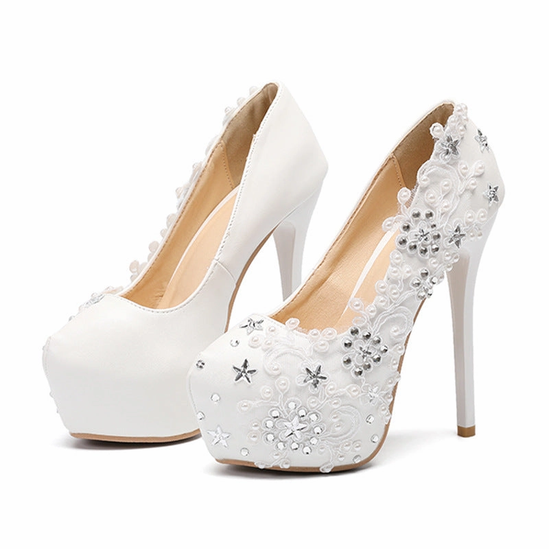 Best Shoes To Wear With A Maxi Dress European and American water platform high-heeled women's shoes new style sparkling diamond lace flower high heels stiletto single shoes for women