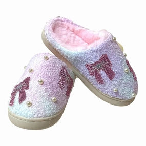 Bari Lynn Crystal Bow Patches & Pearl Pastel Tie Dye Slippers Breathable Slippers For Sweaty Feet