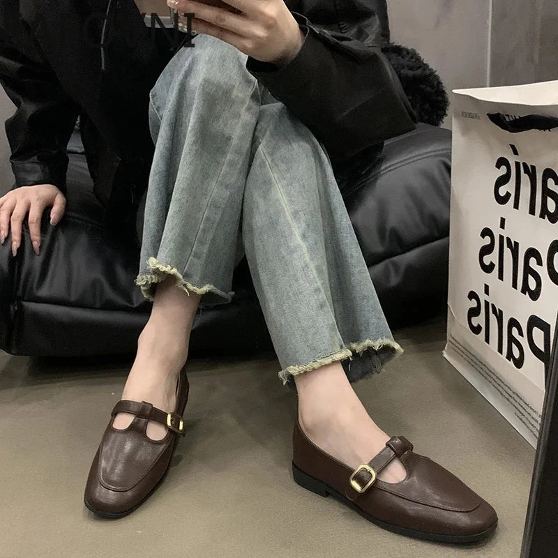 Amozae-2024 Spring Autumn Women Flat Shoes Fashion Ladies Shallow Slip On Mary Jane Shoes Female Round Toe Shoes-Platform boots Flat Feet Athletic Shoes