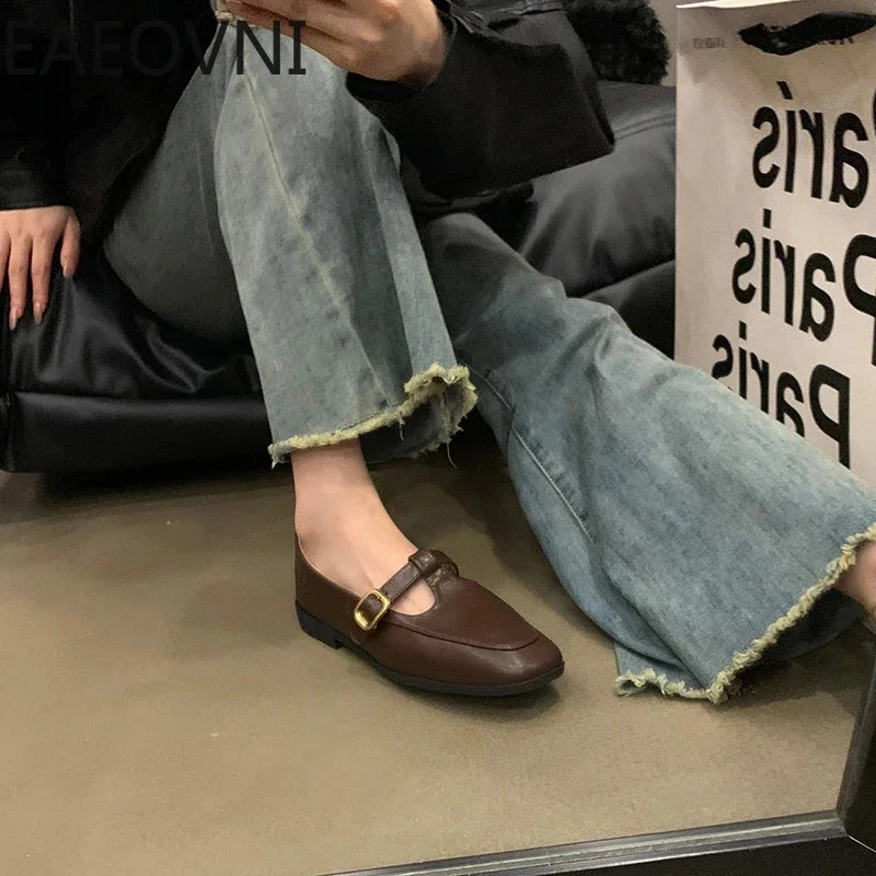 Amozae-2024 Spring Autumn Women Flat Shoes Fashion Ladies Shallow Slip On Mary Jane Shoes Female Round Toe Shoes-Platform boots Best Mountain Bike Pedal Shoes