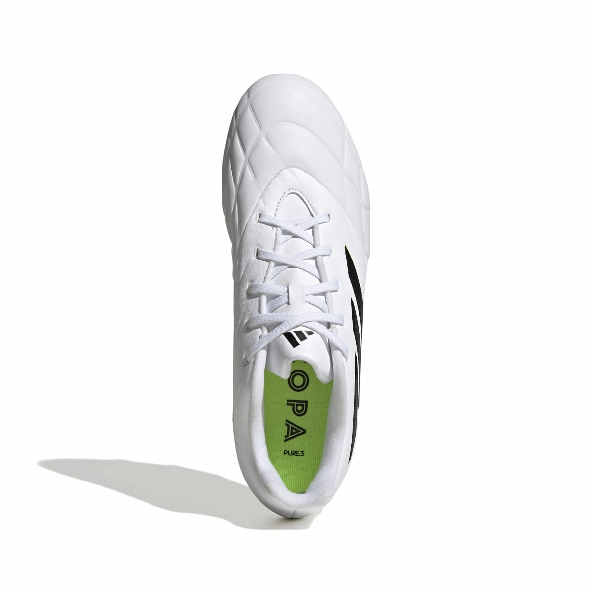 ADIDAS HQ8984 COPA PURE.3 FG MN'S (Medium) White/Black/Lemon Leather Soccer Shoes Shine Silver