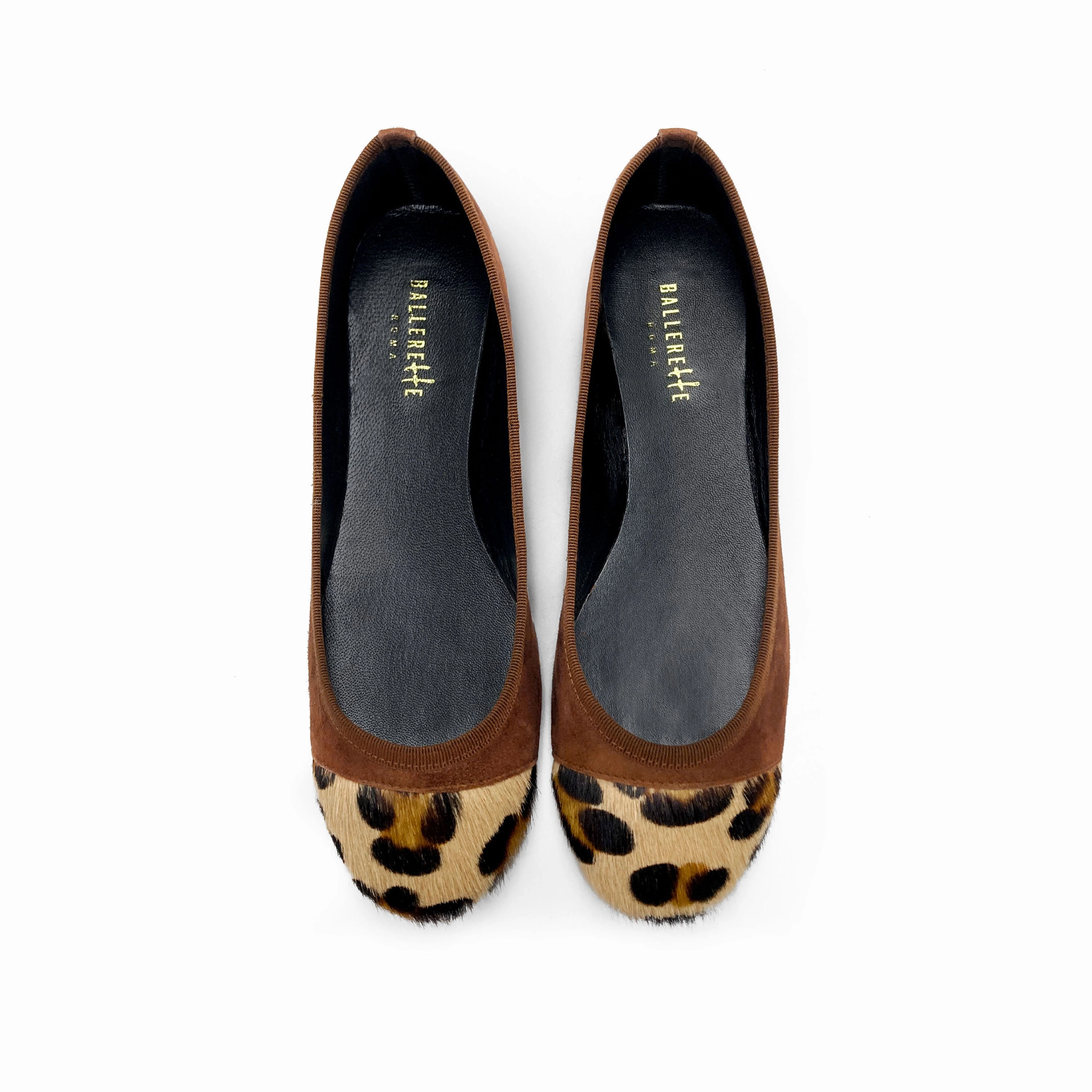 Shoes For Flat Feet Pronation Brown suede ballet flats with animal print toe