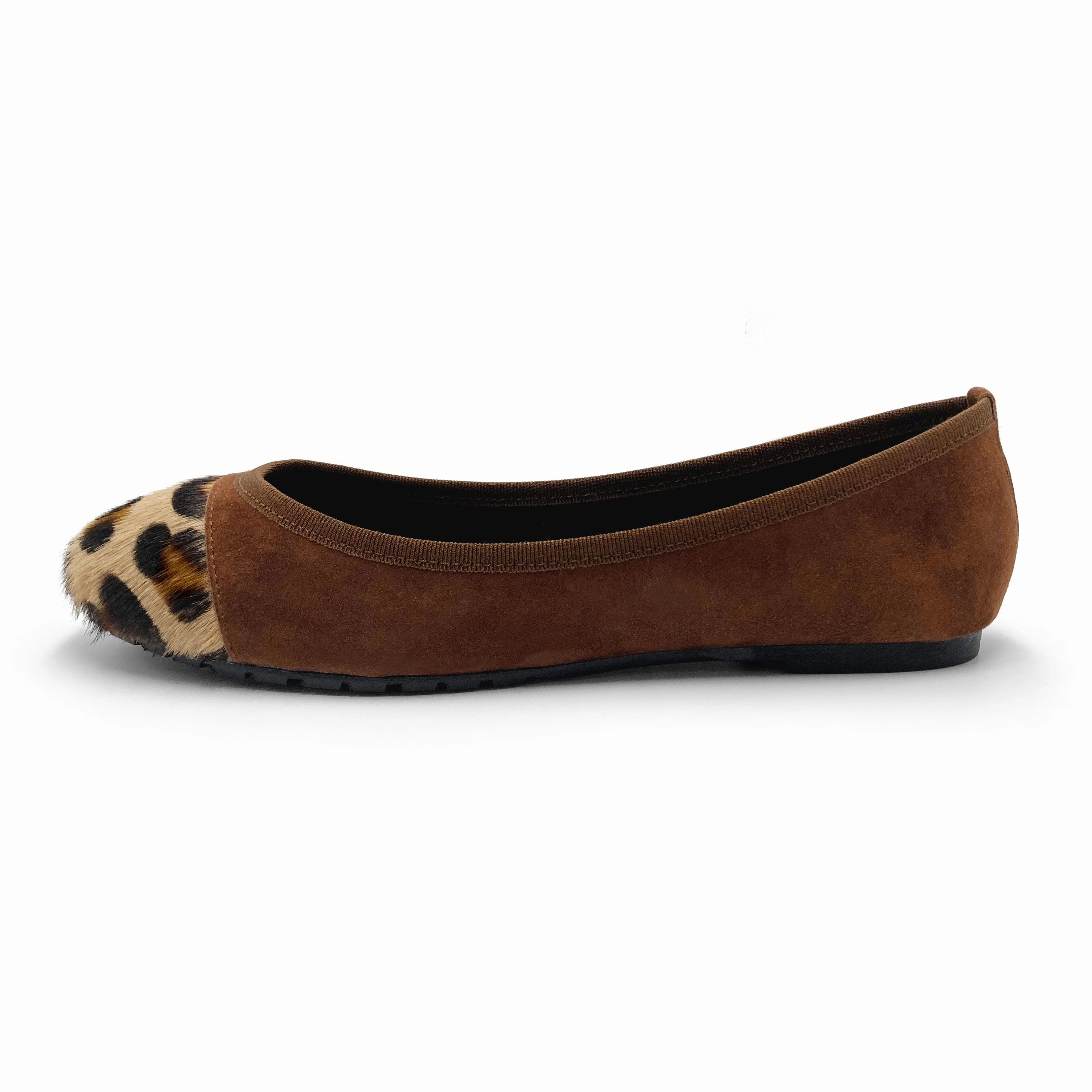 Brown suede ballet flats with animal print toe Flat Mules Shoes Outfit