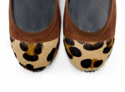 Shoes Size Chart Brown suede ballet flats with animal print toe