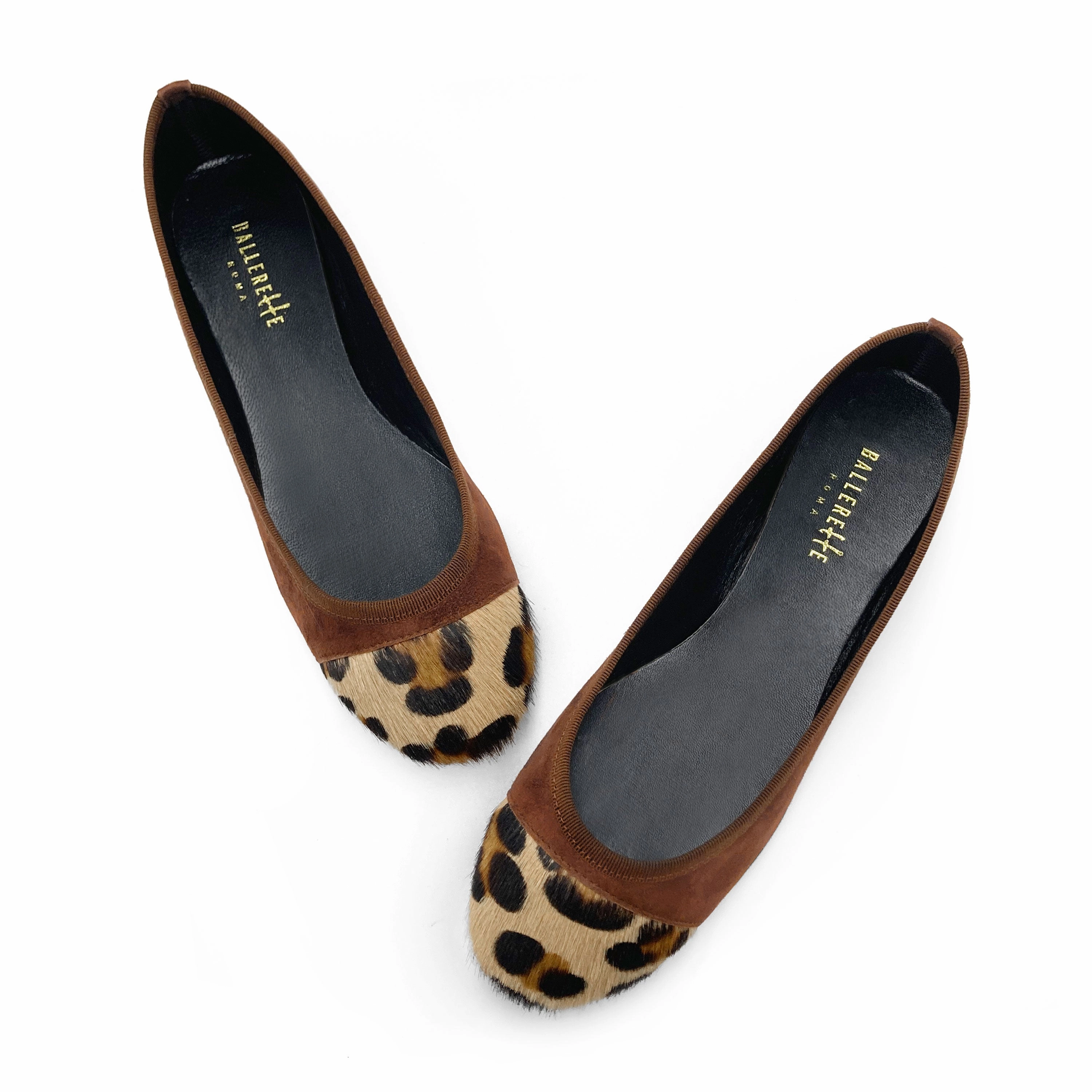 Dressy Flat Shoes With Arch Support Brown suede ballet flats with animal print toe