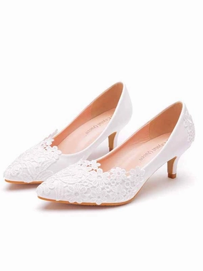 British Dress Shoes Elegant and simple lace flower wedding shoes white 5cm high-heeled bridal shoes for wedding photos, adult ceremony shoes wedding shoes