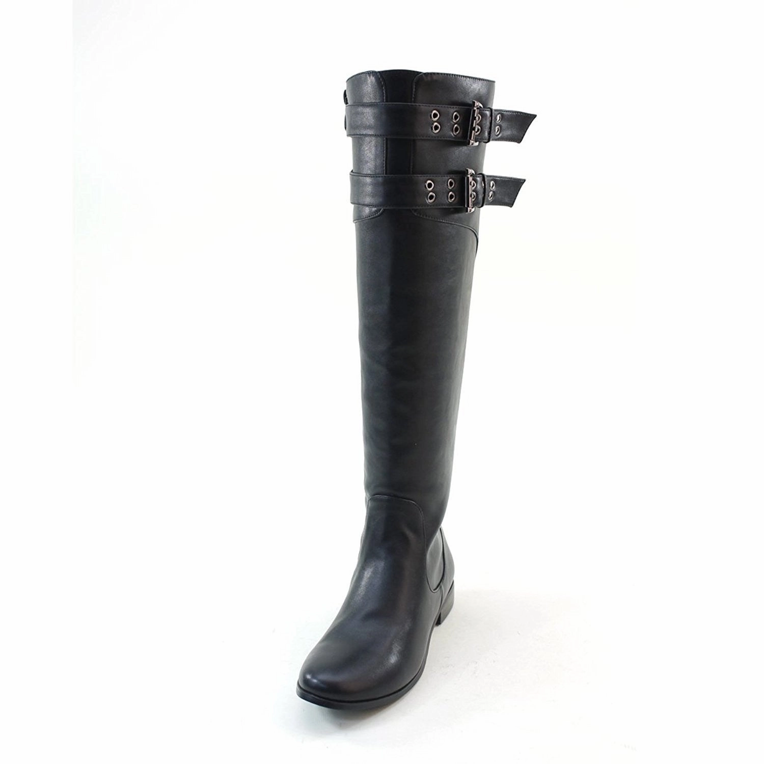 Double Buckles Knee High Low Heel Riding Women's Vegan Boots Bogs Rain Boot
