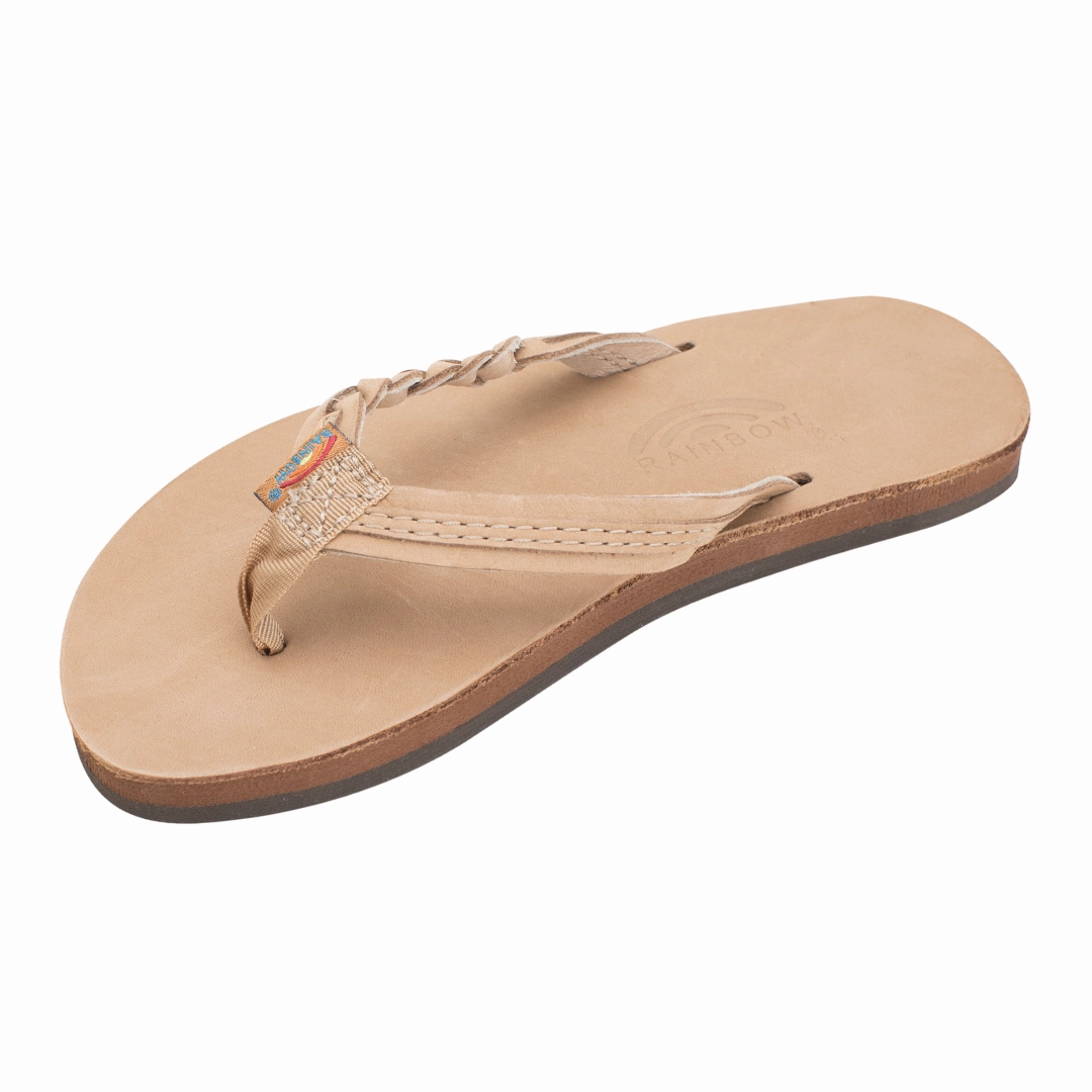 Earth Tone RAINBOW 101LTSFBK/SRBR FLIRTY BRAIDY PREMIER YTH'S (Medium) Sierra Brown Leather Narrow Strap Sandals