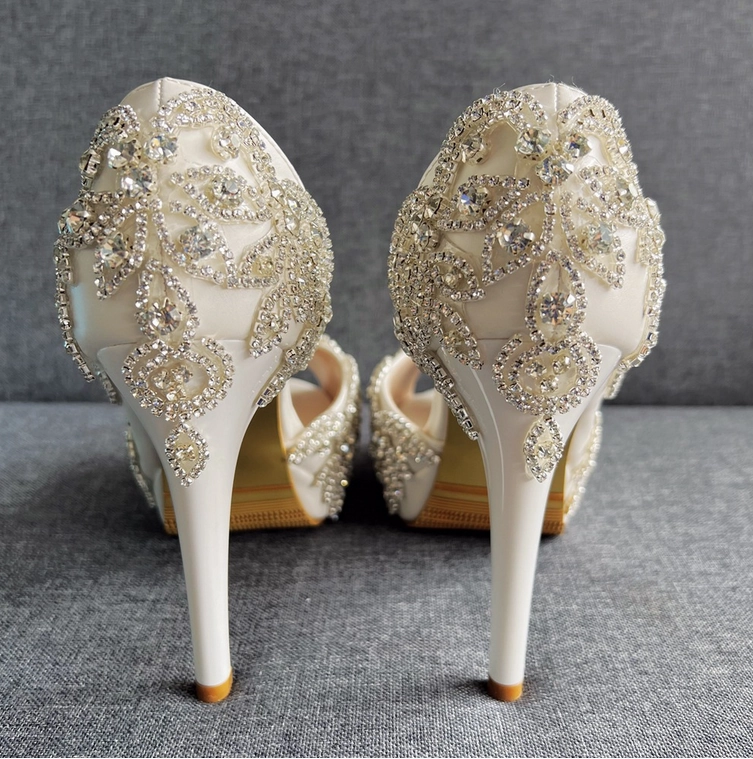 Designer Shoes Women's Wedding Shoes Beaded High Heel Bridal Shoes,H40