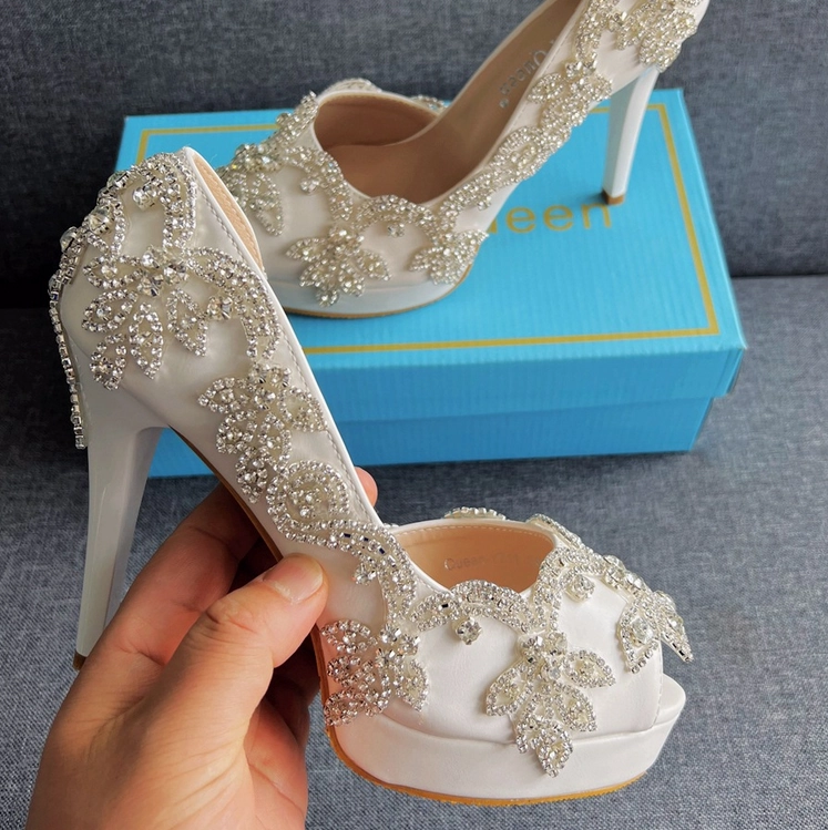 Women's Wedding Shoes Beaded High Heel Bridal Shoes,H40 Bike Toe Dress Shoes