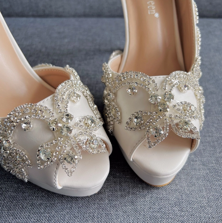 Dress Shoes For Winter Weather Women's Wedding Shoes Beaded High Heel Bridal Shoes,H40