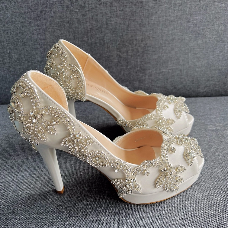Women's Wedding Shoes Beaded High Heel Bridal Shoes,H40 Dress Shoes Size 8.5