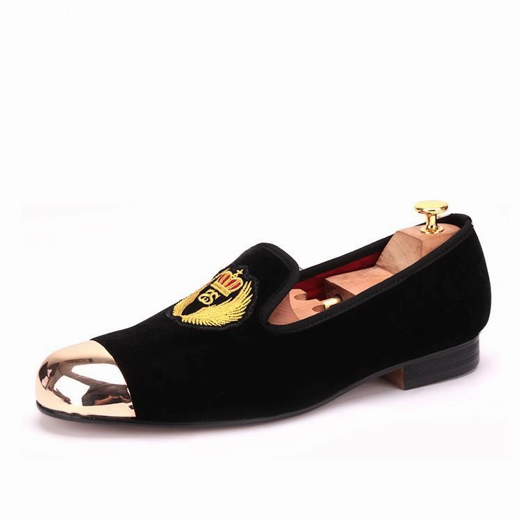 OneDrop Handmade Men Velvet Metal Toe Embroidery Dress Shoes Party Wedding Prom Loafers Mk Shoes Loafers