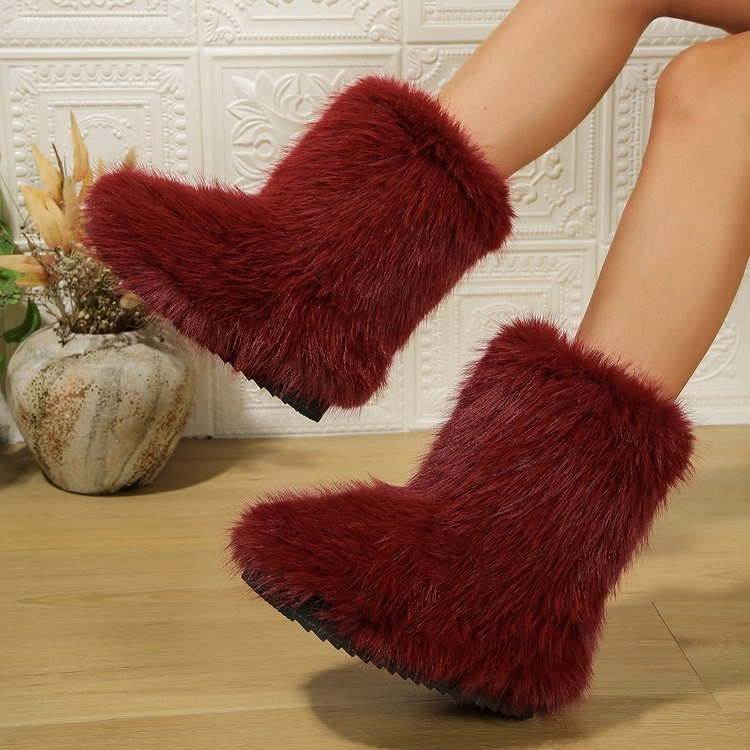 Fashion Long Plush Snow Boots Winter Warm Mid-tube Furry Cotton Shoes For Women Short Boot Funky Snow Boots