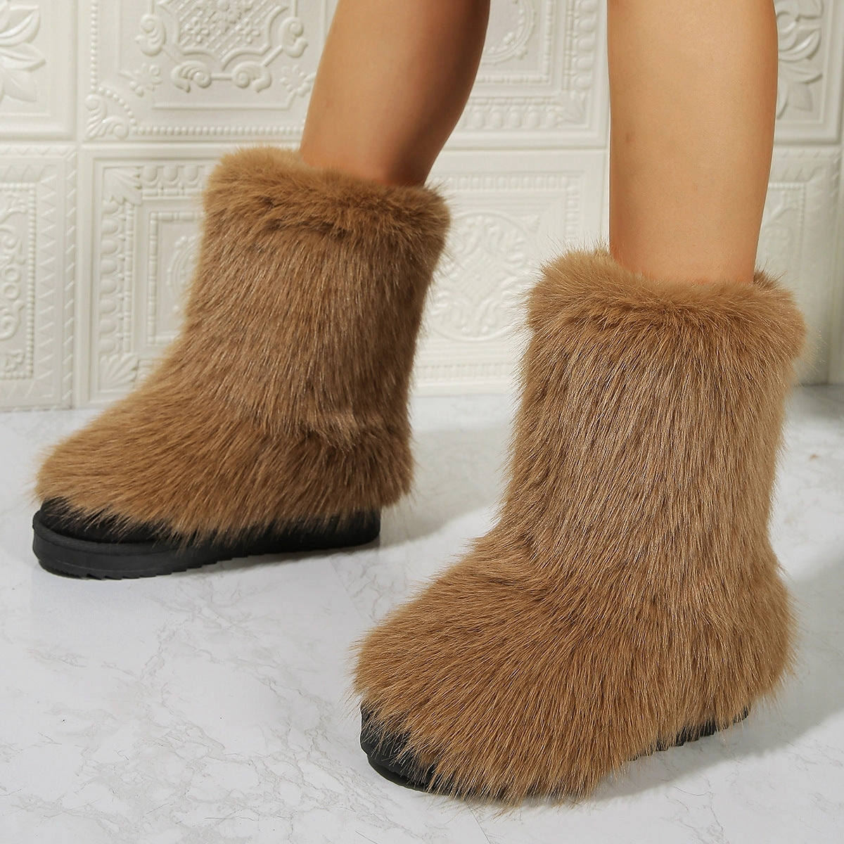 Snow Boots Nordstrom Fashion Long Plush Snow Boots Winter Warm Mid-tube Furry Cotton Shoes For Women Short Boot