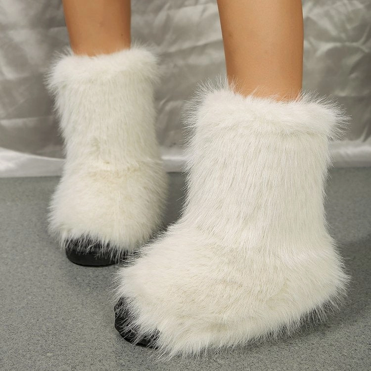 Fashion Long Plush Snow Boots Winter Warm Mid-tube Furry Cotton Shoes For Women Short Boot Snow Boots Ice