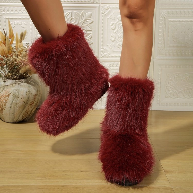 Boots For Snow Warm Fashion Long Plush Snow Boots Winter Warm Mid-tube Furry Cotton Shoes For Women Short Boot