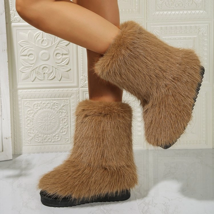 Fashion Long Plush Snow Boots Winter Warm Mid-tube Furry Cotton Shoes For Women Short Boot Boots For The Snow And Ice