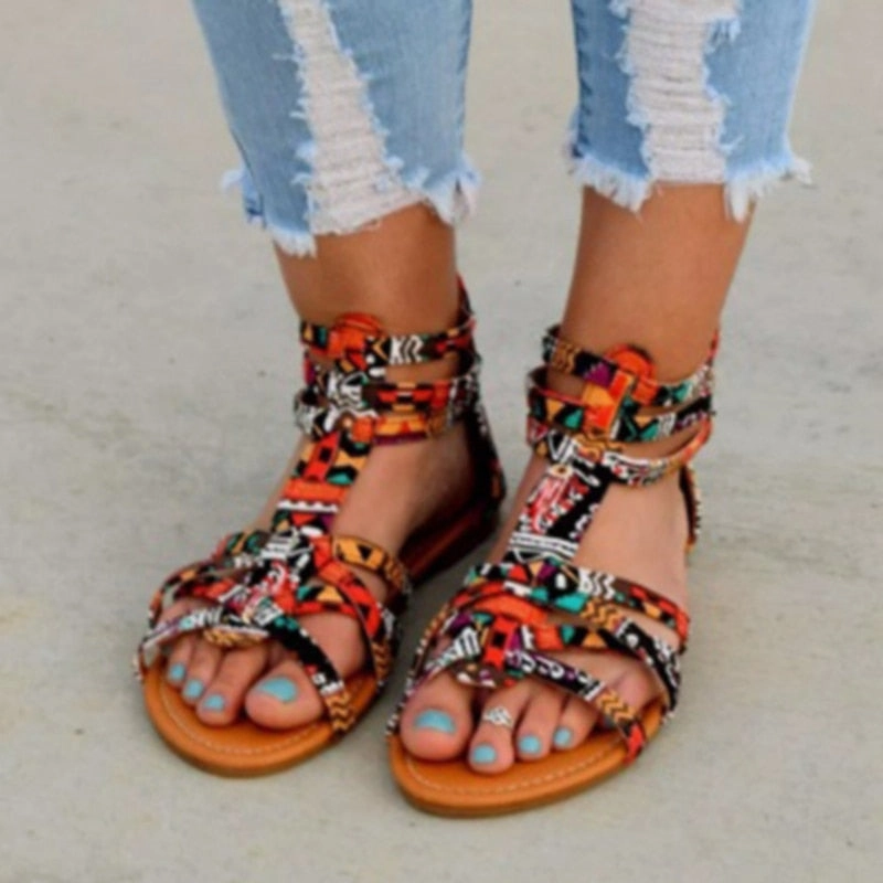 Fashion New Women Summer Women Shoes Bohemia Gladiator Beach Flat Casual Leisure Female Ladies Sandals 5 Color Flat Pedal Shoes